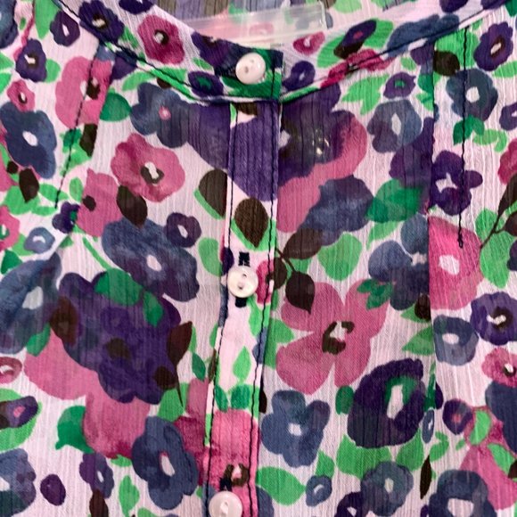 NWT Old Navy 1/4 Button Up Semi Sheer Floral Top Cap Sleeves MultiColor Size S - Picture 5 of 13
